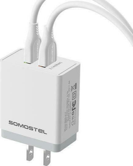 Somostel Charger Without Cable with 2 USB-A Ports Quick Charge 3.0 Whites (SMS-A17)