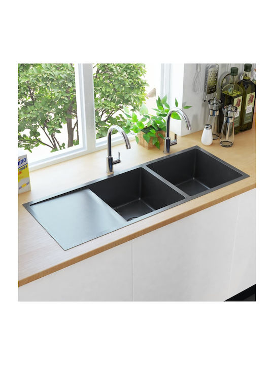 vidaXL Drop-In Sink Inox Brushed W111.5xD44cm Black