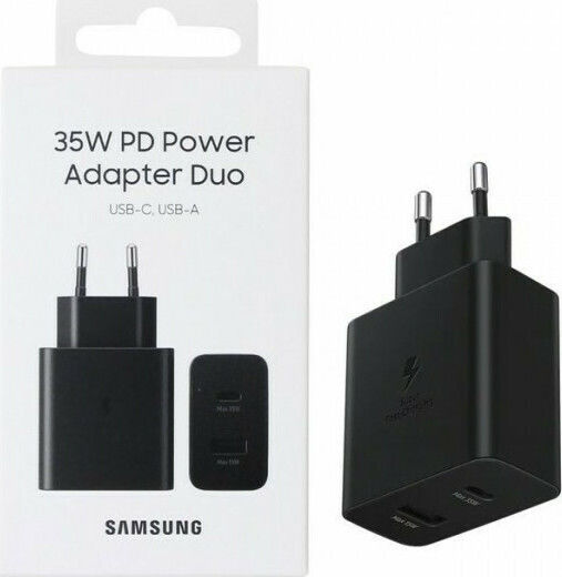 Samsung Φορτιστής Χωρίς Καλώδιο με Θύρα USB-A και Θύρα USB-C 35W Power Delivery / Quick Charge 3.0 / Quick Charge 2.0 Μαύρος (EP-TA220NBEGEU)