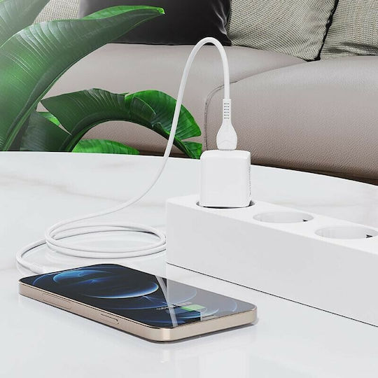 Hoco Încărcător cu Port USB-C și Cablu USB-C - Lightning 20W Livrarea energiei Albς (N10 STARTER)