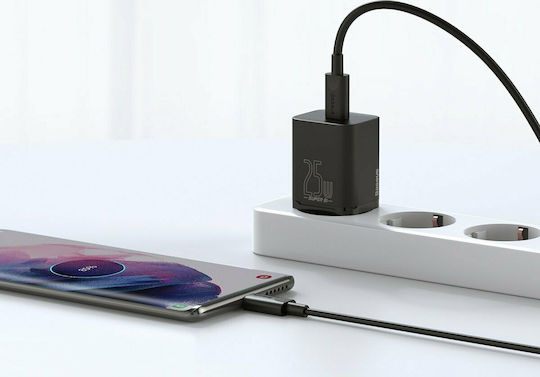 Baseus Φορτιστής με Θύρα USB-C και Καλώδιο USB-C - USB-C 25W Μαύρος (Super Si)
