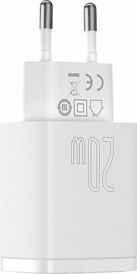 Baseus Charger Without Cable with USB-A Port and USB-C Port 20W Power Delivery / Quick Charge 3.0 Whites (Compact)