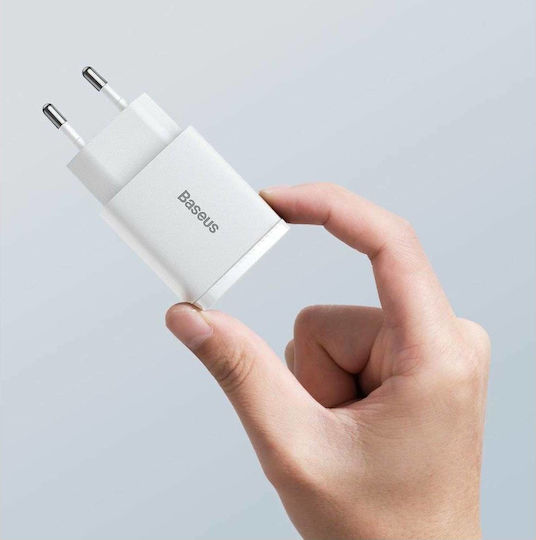 Baseus Charger Without Cable with USB-A Port and USB-C Port 20W Power Delivery / Quick Charge 3.0 Whites (Compact)
