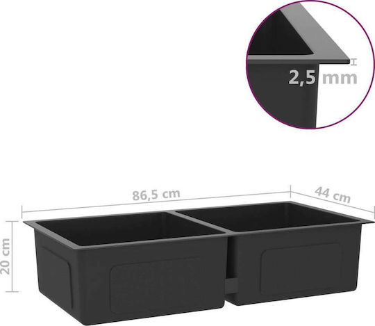 vidaXL Ένθετος Νεροχύτης Inox Brushed Μ86.5xΠ44cm Μαύρος