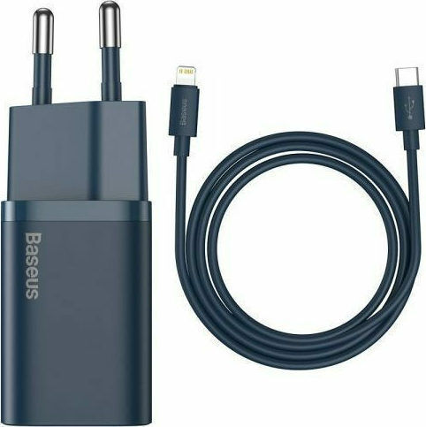 Baseus Charger with USB-C Port and Cable USB-C - Lightning 20W Power Delivery Blue (Super Si)