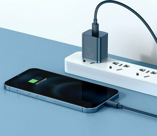 Baseus Charger with USB-C Port and Cable USB-C - Lightning 20W Power Delivery Blue (Super Si)