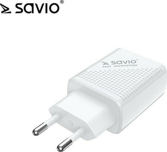 Savio Wireless Charger with USB-A and USB-C Ports 18W Power Delivery / Quick Charge 3.0 White