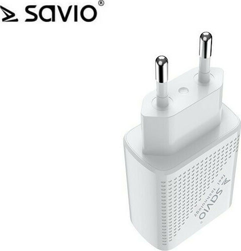 Savio Wireless Charger with USB-A and USB-C Ports 18W Power Delivery / Quick Charge 3.0 White