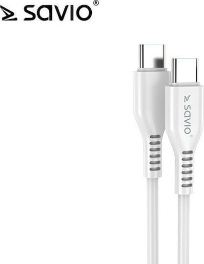 Savio Mobile Phone Charger with USB-A and USB-C Output Ports and USB-C Cable Power Delivery Quick Charge 3.0 White