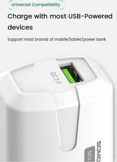 Somostel Φορτιστής με Θύρα USB-A και Καλώδιο Lightning 18W Quick Charge 3.0 Λευκός (SMS-Q02)