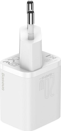 Baseus Charger Without Cable with USB-C Port 20W Power Delivery Whites (Super Si)