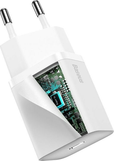 Baseus Charger Without Cable with USB-C Port 20W Power Delivery Whites (Super Si)