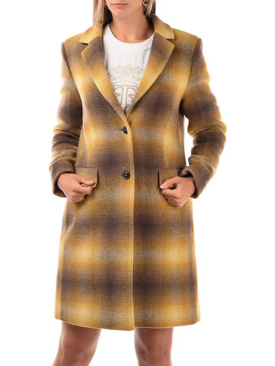 Women's Checked Yellow Coat with Buttons