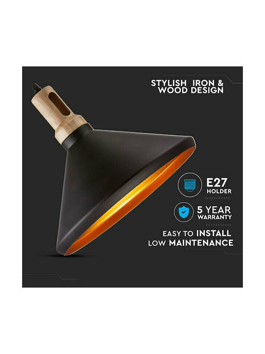 V-TAC Pendant Light Black Bell with Socket E27 35x30x110cm