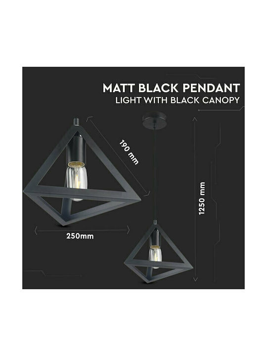 V-TAC Pyramid Κρεμαστό Φωτιστικό Μαύρο Πλέγμα με Ντουί E27 25x19x125εκ.