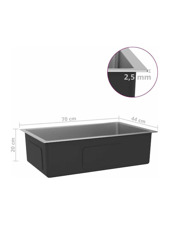 vidaXL Ένθετος Νεροχύτης Inox Brushed Μ70xΠ44cm Ασημί