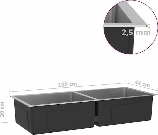 vidaXL Drop-In Spüle Inox Gebürstet B100xT44cm Silber