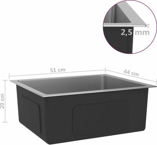 vidaXL Ένθετος Νεροχύτης Inox Σατινέ Μ51xΠ44cm Ασημί