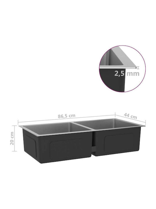 vidaXL Drop-In Sink Inox Brushed W40xD40cm Silver