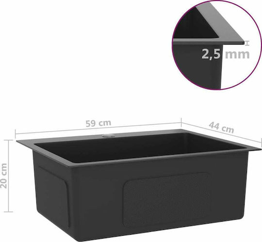 vidaXL Drop-In Мивка Inox Сатен Ш59xД44см Черно