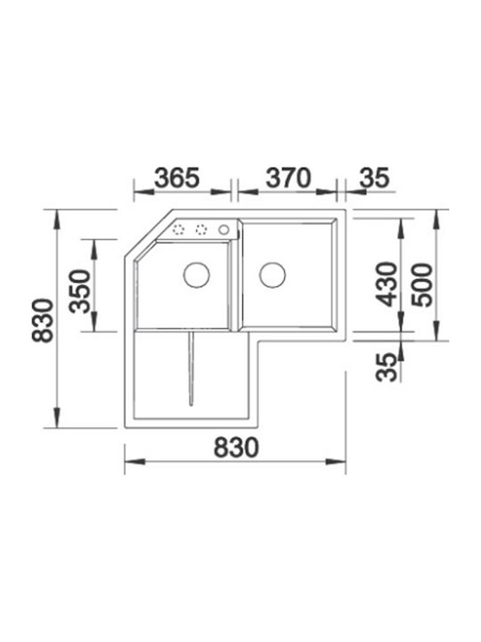 Blanco Metra 9 E 515576 Drop-In Chiuvetă Chiuvetă de bucătărie unghiulară Stânga din Granit Sintetic L83xW83cm Antracit
