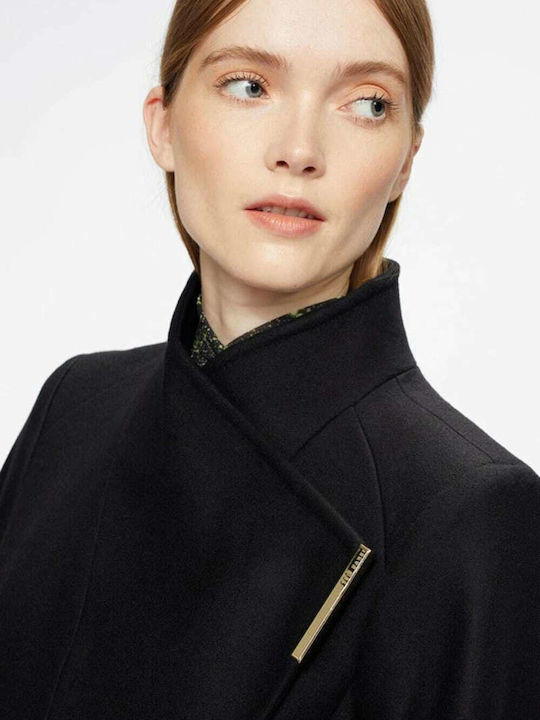 Wool Women's Black Coat with Belt