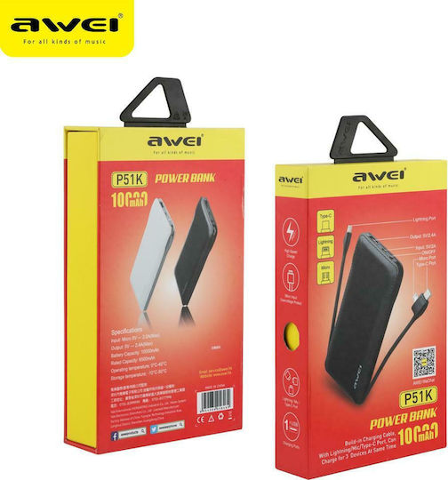 Awei P51K Power Bank 10000mAh cu Port USB-A Negru
