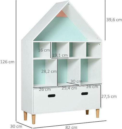 Kids Wooden Bookcase with 8 Shelves and 1 Drawer White 82x30x126cm