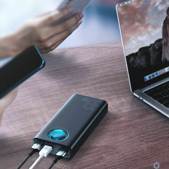 Baseus Amblight Power Bank 30000mAh 65W with 4 USB-A Ports and USB-C Port Quick Charge 3.0 Black