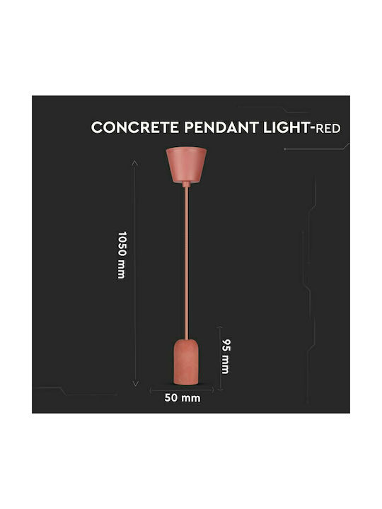 V-TAC Cement Pendant Light Red with Socket E27 5cm