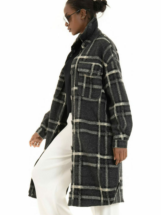 Γυναικείο Καρό Dark Grey Overshirt Oversized