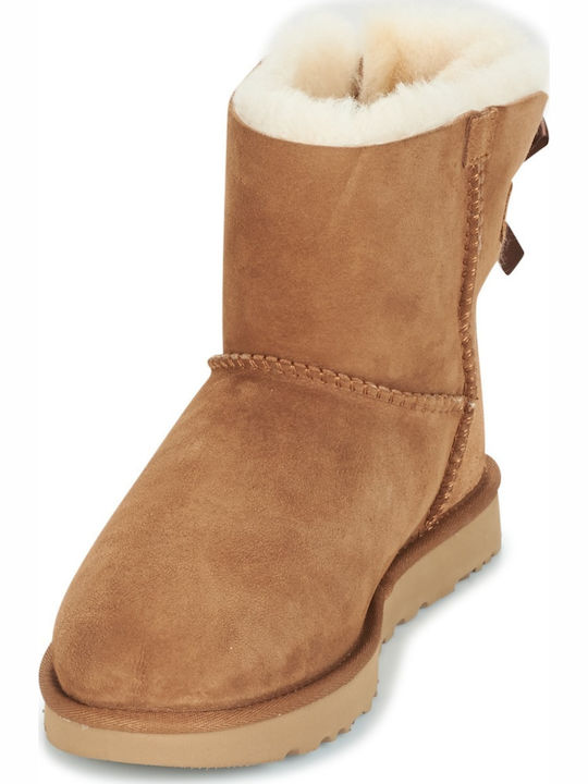 Bailey Bow Mini II Suede Women's Ankle Boots with Fur Chestnut