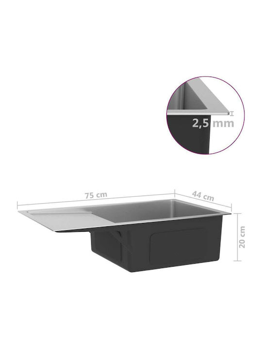 vidaXL Ένθετος Νεροχύτης Inox Brushed Μ75xΠ44cm Ασημί