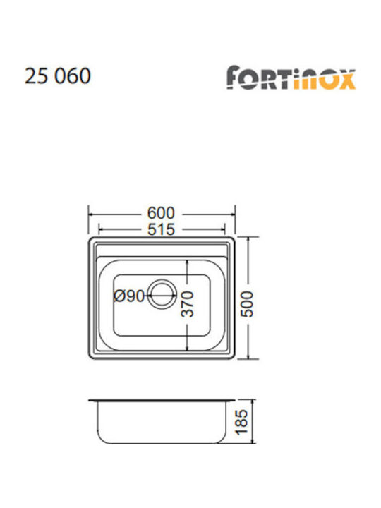 Fortinox Valley 25060 101-25060-110 Drop-In Sink Inox Matte W60xD50cm Silver