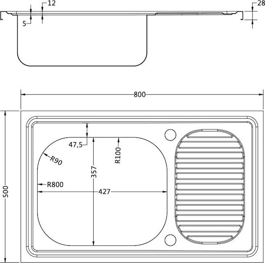 vidaXL Ένθετος Νεροχύτης Inox Μ80xΠ50cm Ασημί