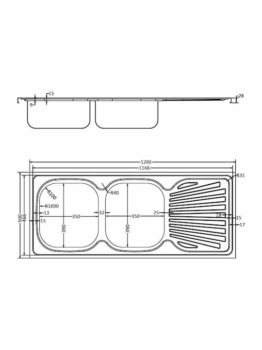 vidaXL Drop-In Sink Inox W120xD50cm Silver