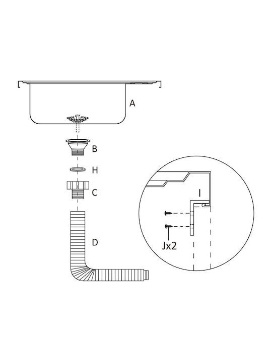 vidaXL Ένθετος Νεροχύτης Inox Μ60xΠ60cm Ασημί