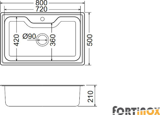 Fortinox Arena 22080 Drop-In Мивка Inox Грапав Ш80xД50см Сребрист