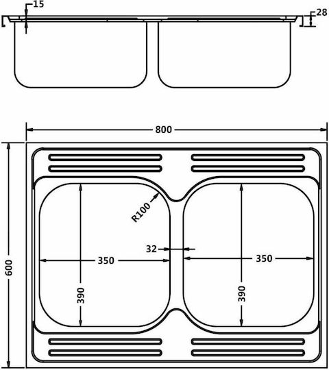 vidaXL Ένθετος Νεροχύτης Inox Μ80xΠ60cm Ασημί
