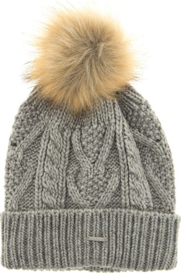 Lannah Pom Pom Beanie Frauen Beanie mit Strickmuster in Gray Farbe