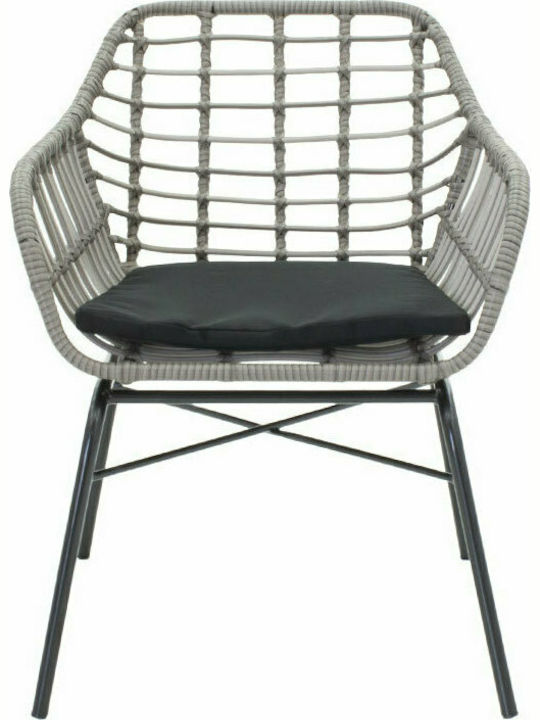 Fotoliu de exterior Rattan Naoki cu pernă Μαύρο - Γκρι 1buc 60x70x75cm