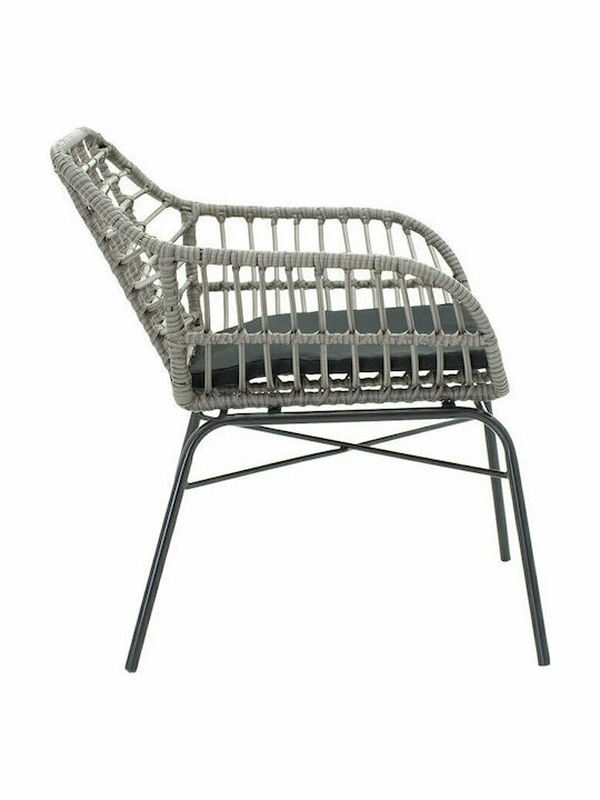 Fotoliu de exterior Rattan Naoki cu pernă Μαύρο - Γκρι 1buc 60x70x75cm