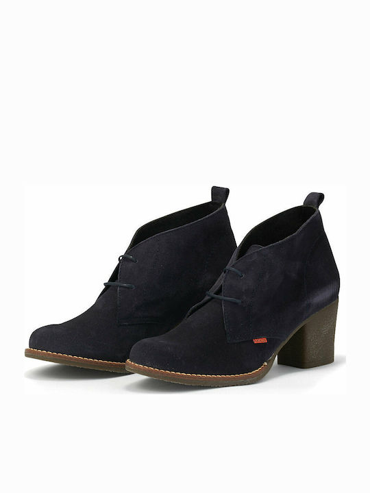 Suede Women's Ankle Boots with Medium Heel Navy Blue