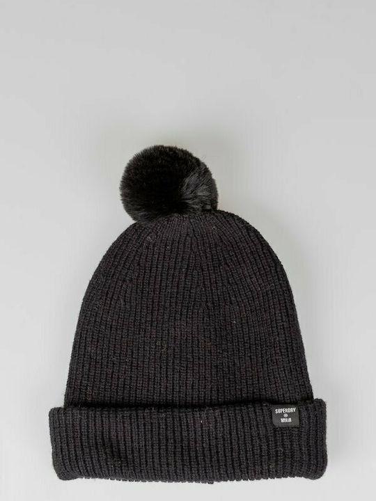 Heritage Ribbed Pom Pom Beanie Γυναικείος Σκούφος Πλεκτός σε Μαύρο χρώμα