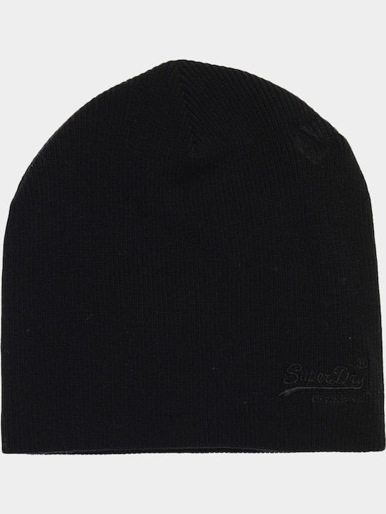 Label Beanie Männer Beanie mit Rippstrick in Schwarz Farbe