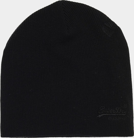 Label Beanie Beanie with Rib Knit in Black color