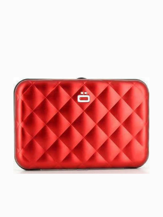 Quilted Button Small Women's Wallet Cards with RFID Red