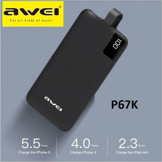 Awei P67K Power Bank 10000mAh mit 2 USB-A Anschlüssen Schwarz
