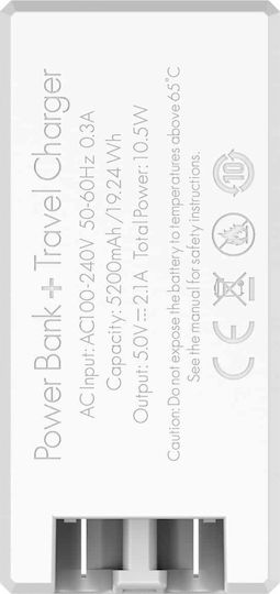 Ldnio PA606 Power Bank 5200mAh με 2 Θύρες USB-A Λευκό