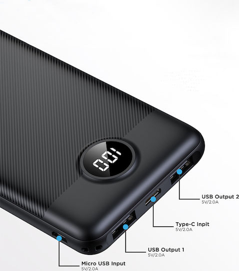 Veger VP1105 Power Bank 10000mAh με 2 Θύρες USB-A και Θύρα USB-C Μαύρο